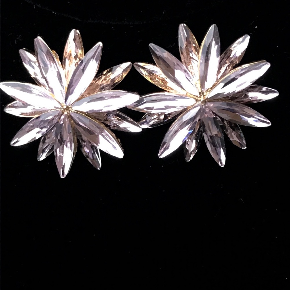 Rose Gold Blush Crystal Floral Burst Earrings